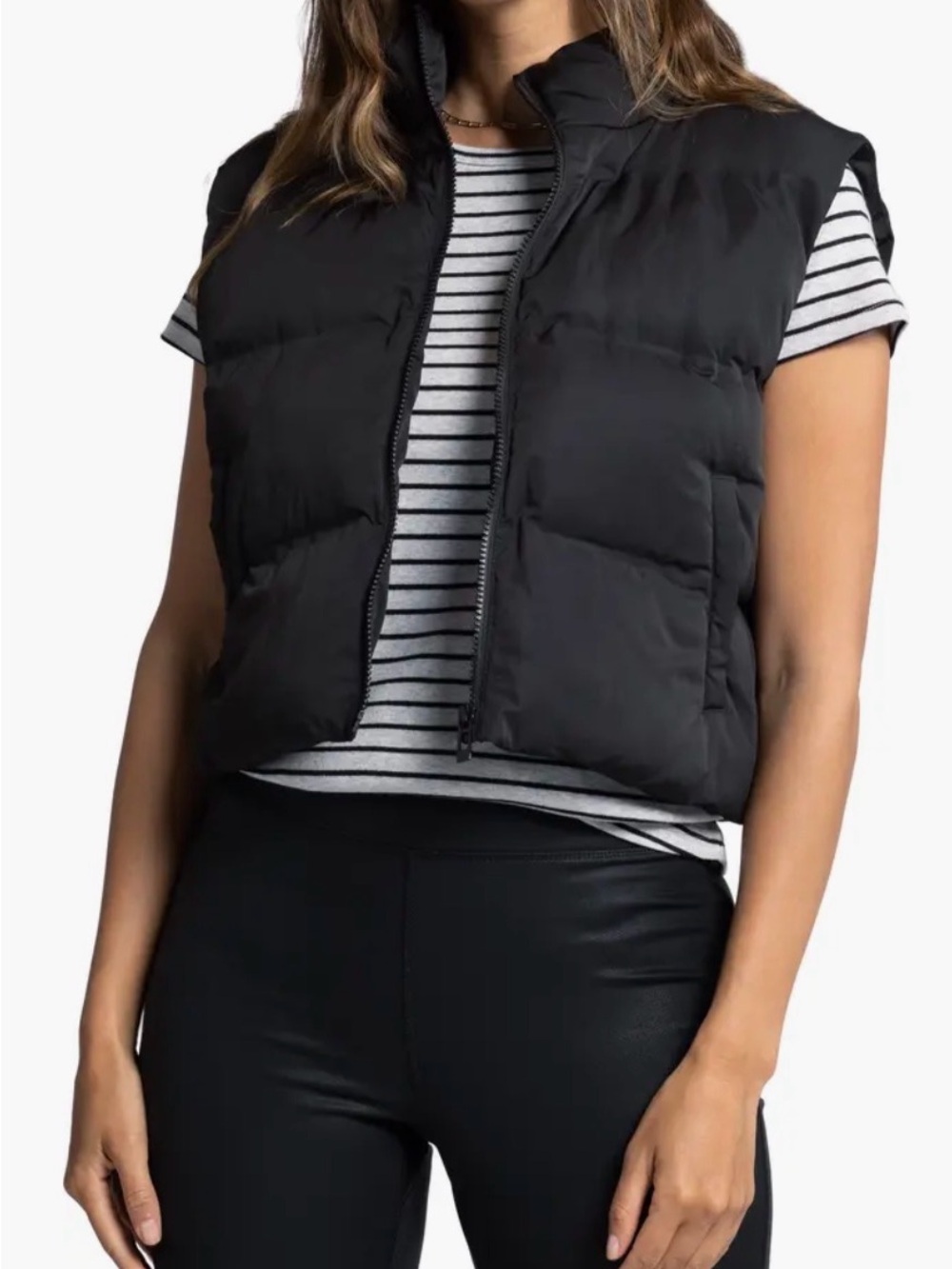 Thread & Supply Issey black Puffer Vest cropped, size small